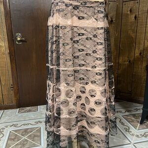 RED Valentino Pink and Black Lace A-Line Maxi Skirt, sz.44 IT